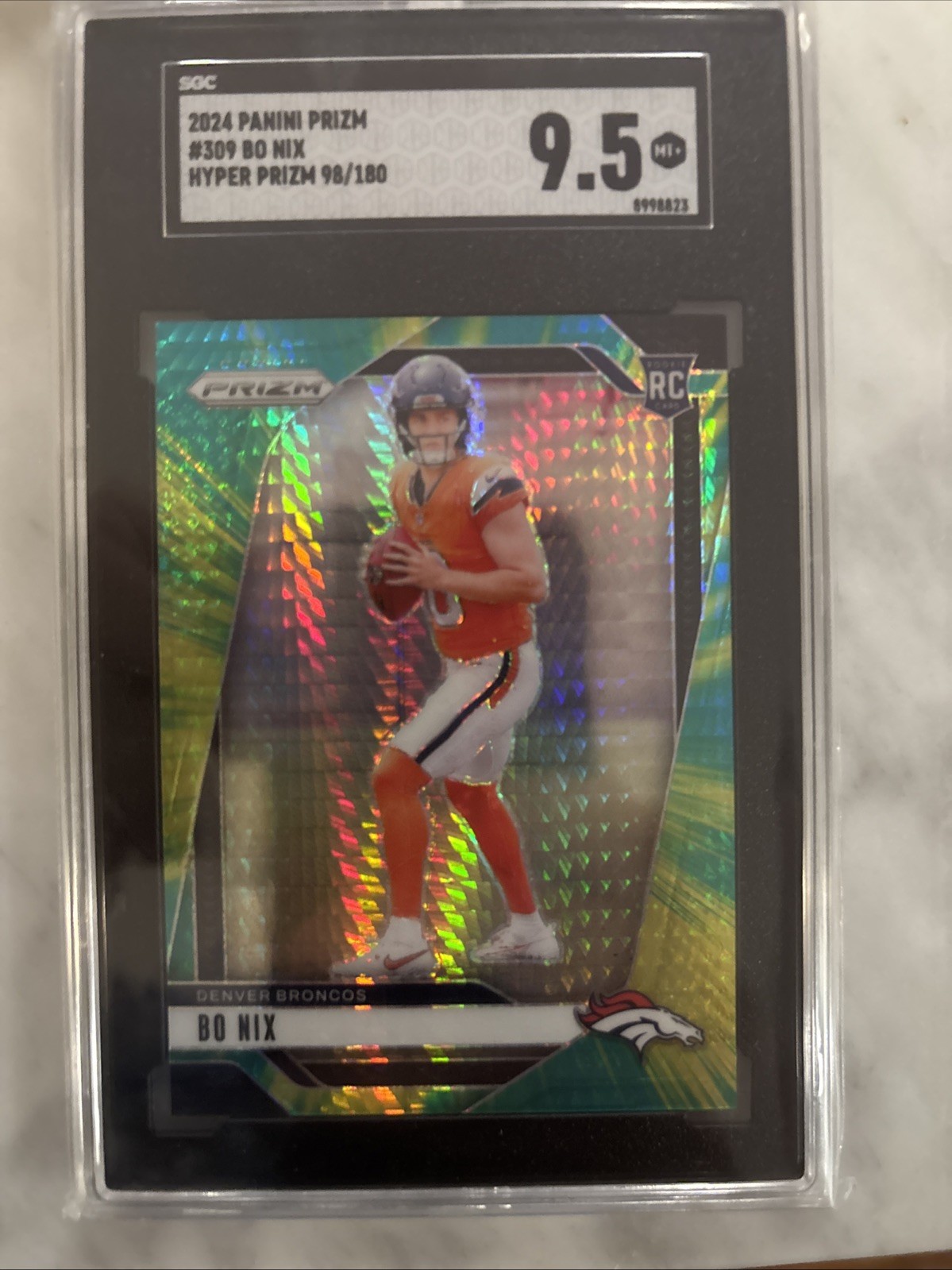 2024 Panini Prizm - Rookies Bo Nix #309 Hyper Prizm /180 (RC) SGC 9.5