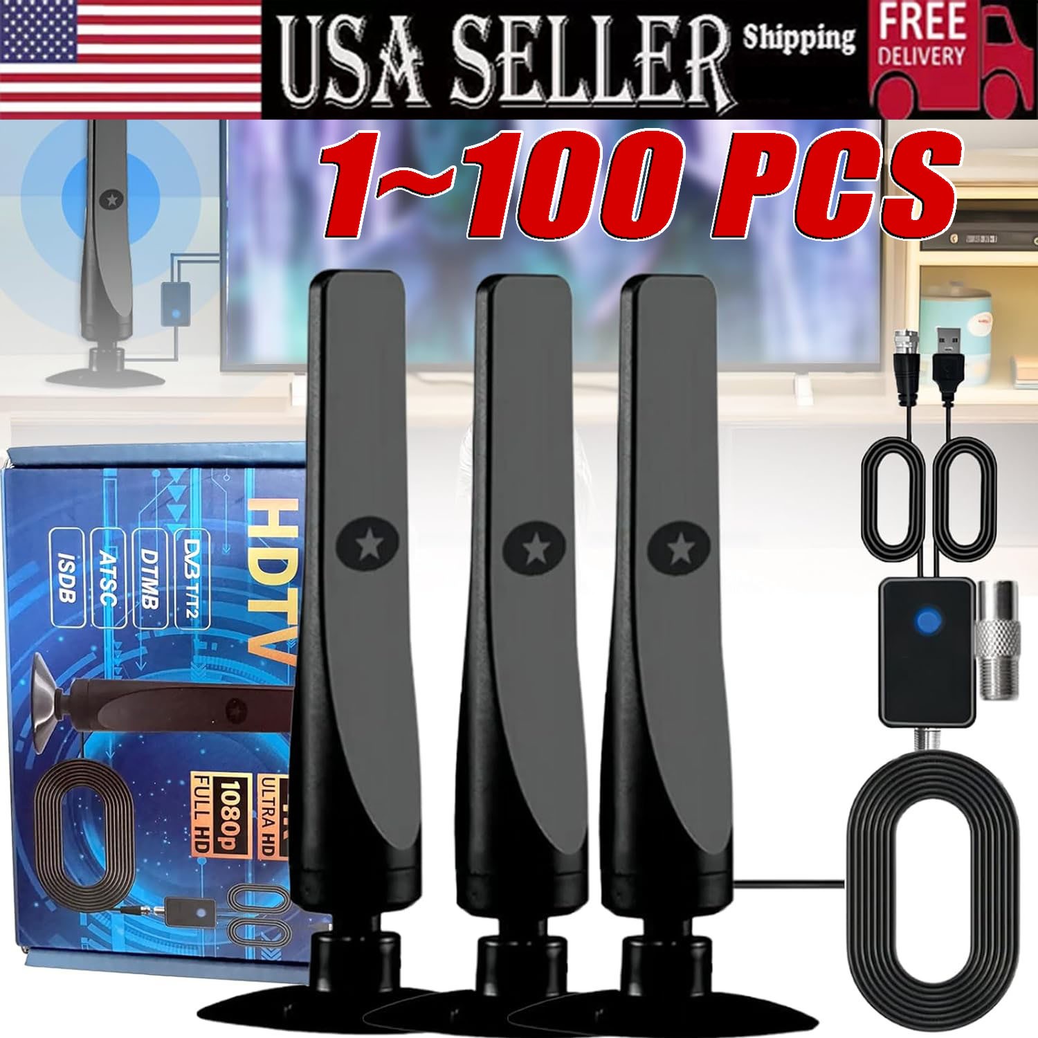 4K Rewave Antena, TV Antenna, Suction Cup TV Antenna Plug Play 3m Cable 2026 LOT
