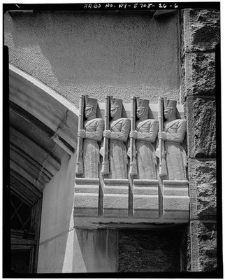 6. DETAIL OF SCULPTURE AT SPRING LINE OF ARCH AT EAST (MAIN) ENTRANCE - U.S.