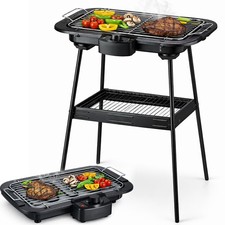 Barbecue Elettrico 2in1 Grill da Tavolo e da Terra con Supporto BBQ 2000W