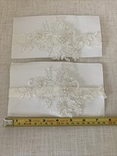 Bridal Wedding Set Stretchy Lace Leg Garter with Flowers and Pear White Set of 2