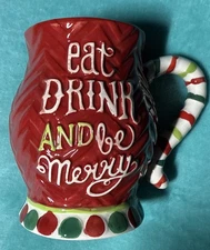 Holiday Time Eat Drink & Be Merry Christmas (GREEN AND) ceramic JUMBO Mug sh2