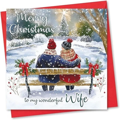 ABSOLUTELY YOURS Christmas Card for Wife. Christmas Lake Design. Verse Inside. 150x150mm card