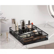 Black Metal Mesh Desk Drawer Organizer Tray W/5 Adjustable Compartments, Stylish