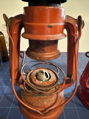2- Vintage Winged Wheel No.350 Red Lanterns- 7 1/2” one complete