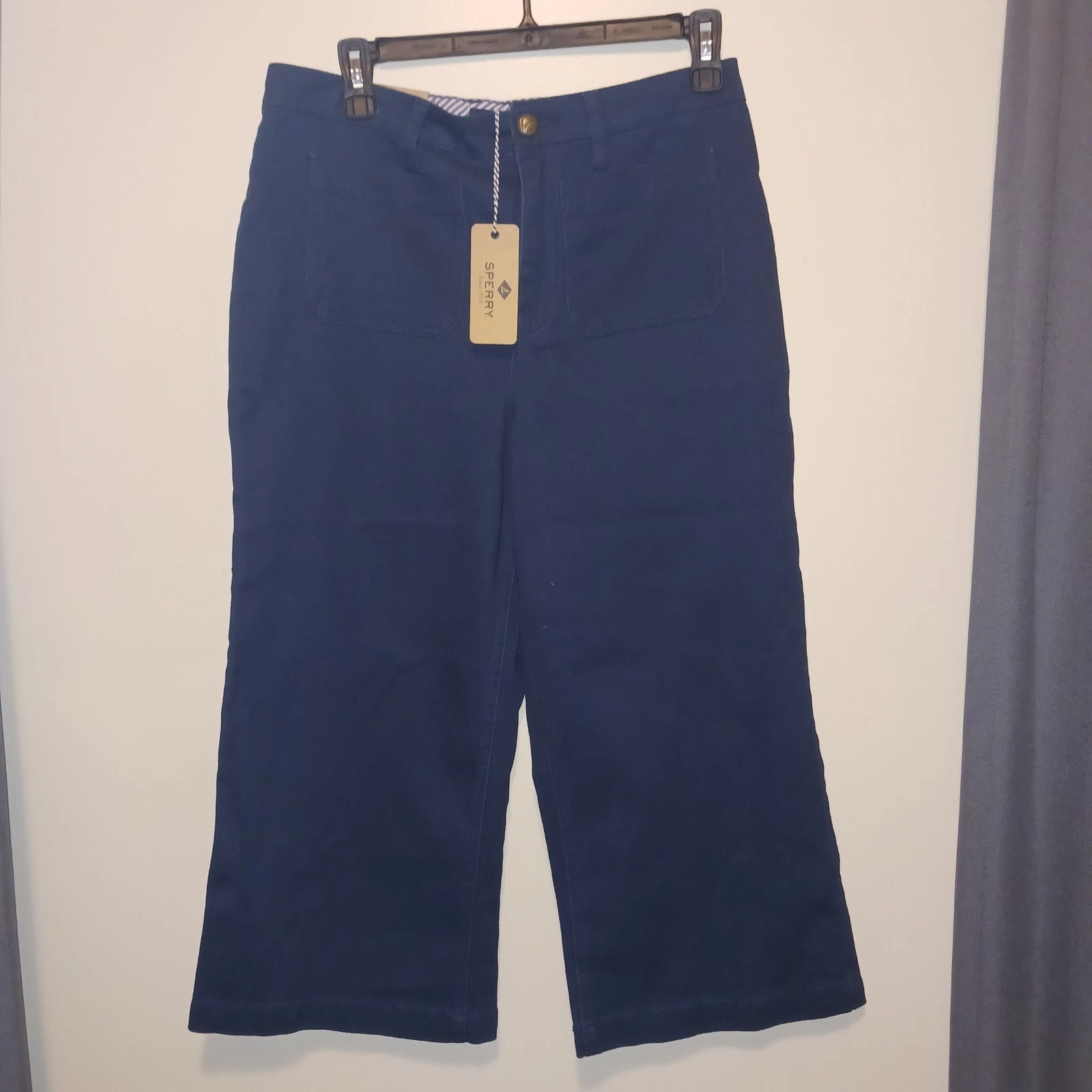Sperry NWT Navy Blue Wide Leg Crop Capri Pants Nautical Preppy Boat Sailing 6