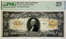 1922 $20 Gold Certificate PMG 25 Very Fine Fr 1187 Speelman White Large Note