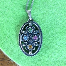 Vintage Emmons Signed Necklace Oval Gold & Silver Tone Rhinestone Estate Jewelry