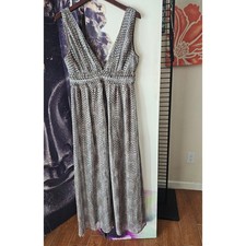 Ya Los Angeles V Neck Maxi Dress Snake Print Sleeveless Women's Size L
