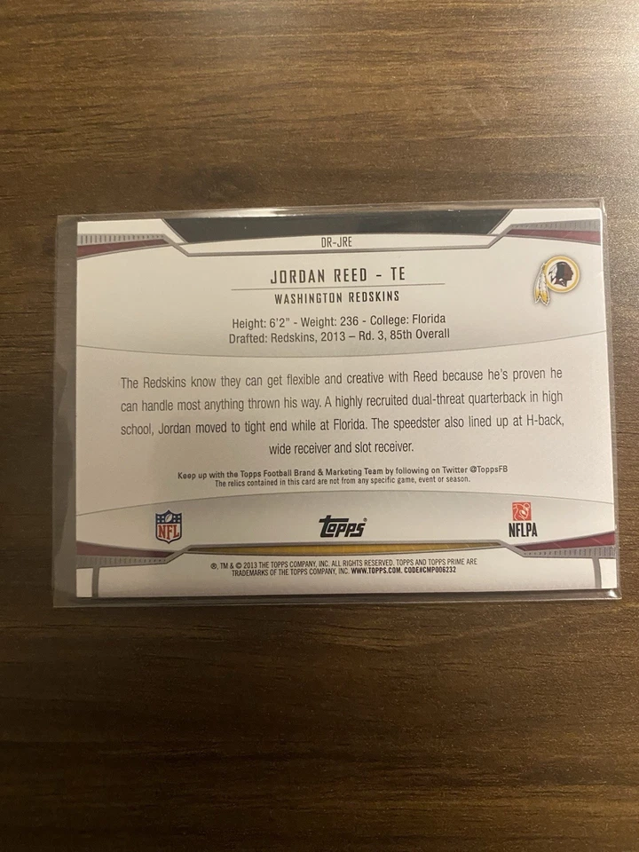 2013 Topps Prime Jordan Reed Dual Relics Rookie /165 #DR-JRE Washington - Image 2 of 3