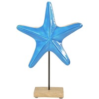 Deko Seestern Maritim Auf Holzsockel Natur Blau Ø22Cm