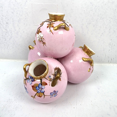 Antique Royal Worcester Pink Stacked Ball Bulb Quadruple Vase 5'' Hand Painted