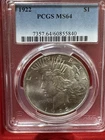 1922 $1 Peace Silver Dollar PCGS MS64