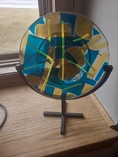 Handmade Art Glass Plate With Metal Stand