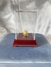 24k 999 Fine Gold 3.5g Pig in Display Case Wood Base Case Gift Award Year of