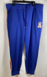 Psycho Bunny Men's Royal Blue Rainbow Side Stripe Jogger Sweatpants Sz 3XL