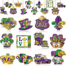 36 Pcs Mardi Gras Wooden Ornaments Mardi Gras Decorations Purple Yellow and Gree