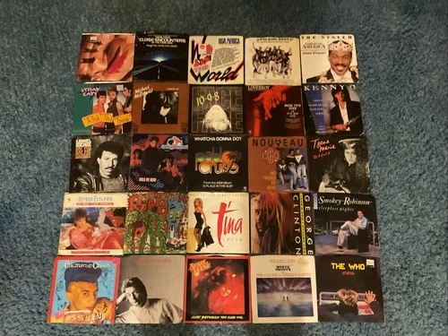 25 VINTAGE  PICTURE SLEEVES 45 RPM RECORDS ** LOT Queen ,ROCK POP NEW WAVE R&B
