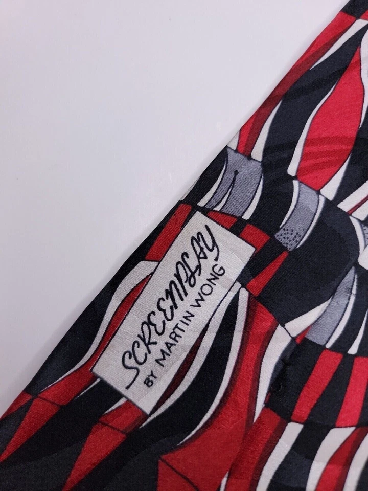 Corbata formal Martin Wong guión para hombre 56"Lx3,75"W negra/roja Foto 3 de 4