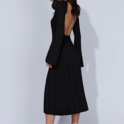 MESHKI Juniper Flare Sleeve Knit Midi Dress - Black size XL