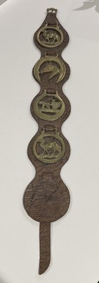 4 x Vintage Pferd Messing Lederriemen 55 cm lang, Kamele, Pferdekopf & Wagen 