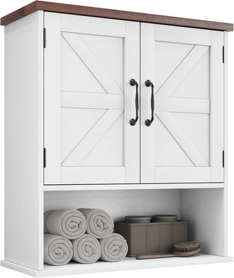 Farmhouse Wall-Mounted Bathroom Cabinet with Barn Doors & Adjustable Shelf