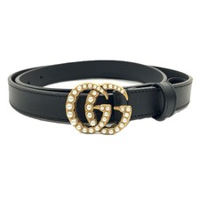 GUCCI GG Marmont Double G Faux Pearl Leather Buckle Belt black
