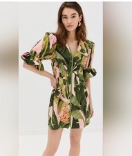 NWT Farm Rio size XXS pink banana leaves mini dress multi colored