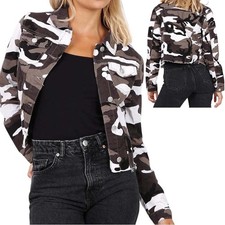 Damen Jeansjacke Damenjacke Denim Stretch Jeans Jacke Camouflage Jacket Army