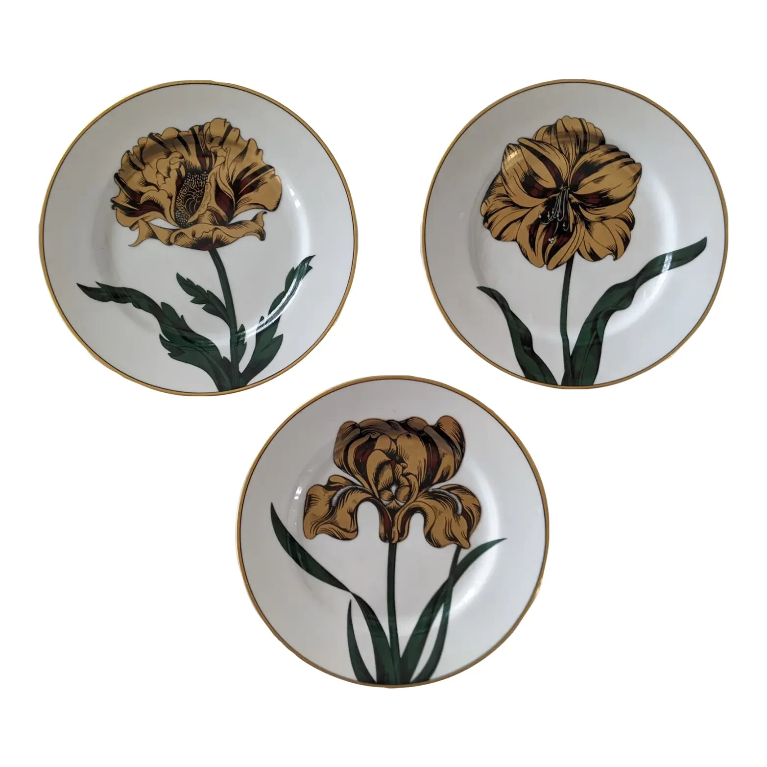 Fitz and Floyd "Floraison" Floral Porcelain Decorative Plates Set of 3