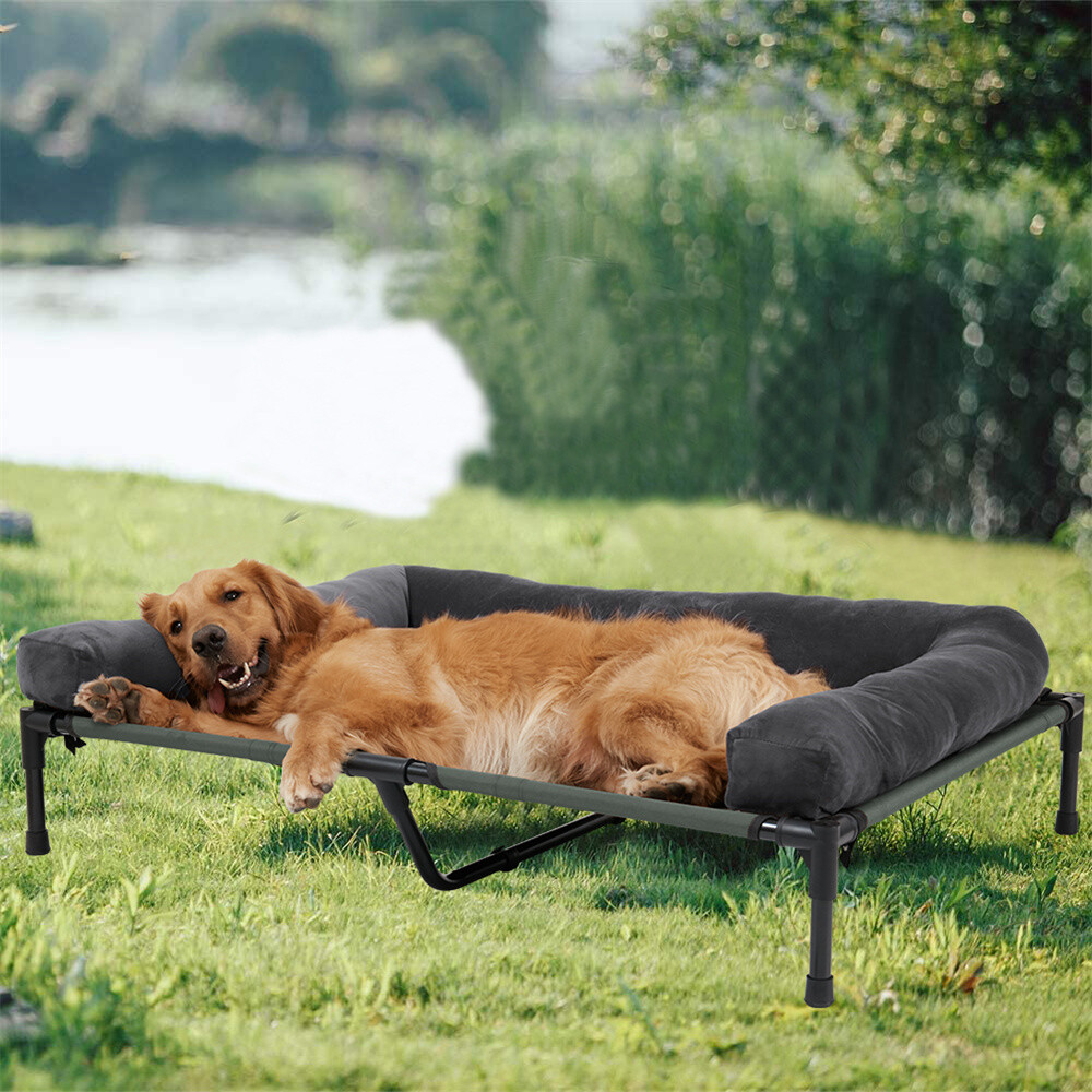 XXL Extra Large Indoor Outdoor Cooling Elevated Dog Bed w/ Plush Mat for  Winter