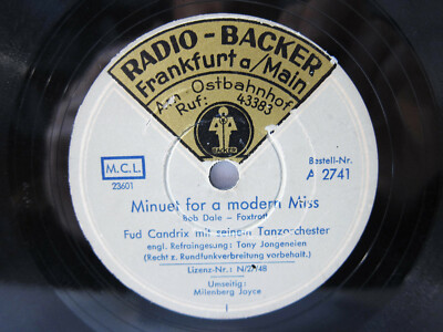 78rpm FUD CANDRIX - MINUET FOR A MODERN MISS / MILENBERG JOYCE - Schellackplatte