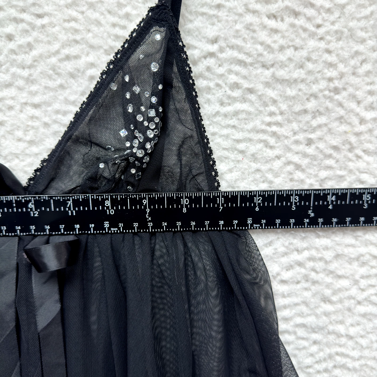 UNDERCOVER Victoria's Secret Babydoll Vestito Slip S Small Nero Maglia Strass Bling