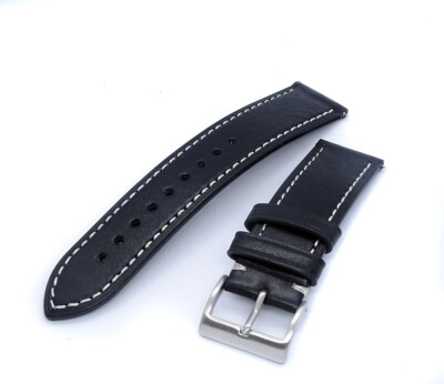 Premium Uhrenarmband schwarz Italien  Echt Leder 20mm  22mm (m010)