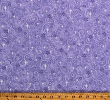Cotton Magical Swirls Stars Sparkles Glitter Purple Fabric Print by Yard D777.52