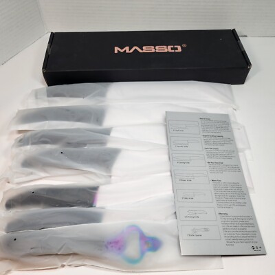 Masso 7 pc. Knife Set NIB Santoku Carving Chef Bread Utility Paring Bottle Open