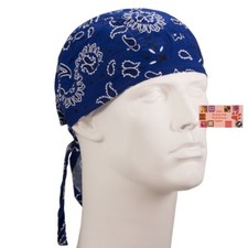 Royal Blue Paisley FITTED BANDANA w/TIES Head Wrap Skull Cap DOO DO Du Rag TIED