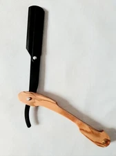 Wooden handle Barber razor black front ,with free 10 sharp blade 