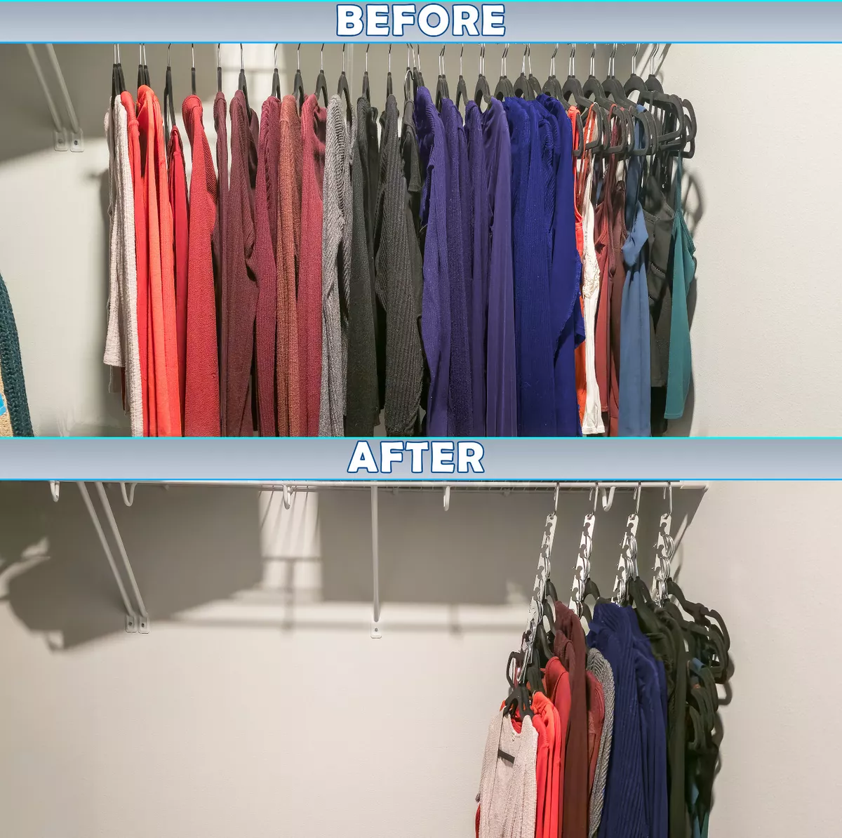 These velvet hangers keep clothes secure and save so much space