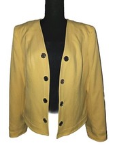New Tommy Hilfiger Button Trim Collarless Blazer Women 12 Daffodil Yellow 139