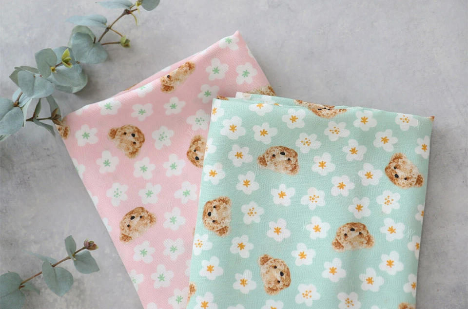 Teddy Bear Flower patterned Viscose Rayon Fabric made in Korea by the Yard - Image 2 of 2