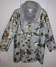 North Style Ladies Gray/metallic Floral Polyester Coat-1x-nwot-faux Suede Feel