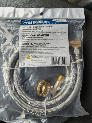 PROFLO PFXSD6C60ET Stainless Steel 3/"8x 60" Dishwasher Water Supply Connector  - Picture 1 of 2