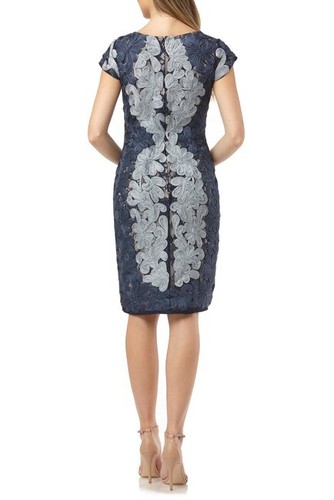 JS COLLECTIONS CONTRAST SOUTACHE CLOUD/NAVY SHEATH DRESS sz 12 - Picture 2 of 4