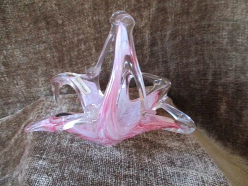 Vintage Pink Murano Art Glass Ash Tray Trinket Dish 5" x 3.5"