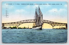 JT Wing Schooner International Bridge Port Huron Michigan MI c1940s Postcard