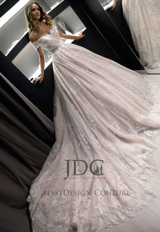 Spitze Brautkleid Hochzeitskleid m.lange Schleppe Maßanfertigung Gr.32-60 Träger - Bild 2 von 4