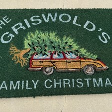 Pottery Barn The Griswold's Family Christmas Doormat 37" X 22" Green