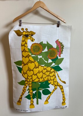 Rare 1960's/1970's Giraffe Tea Towel for Oxfam, Belinda Lyon design.