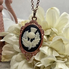 Rose Gold Irish Thistle Celtic Heart Wedding Party Birthday necklace Cameo mom